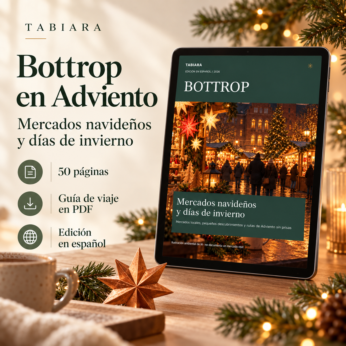 Portada de la guía en PDF Mercados navideños de Bottrop 2026 de Tabiara (ilustración)