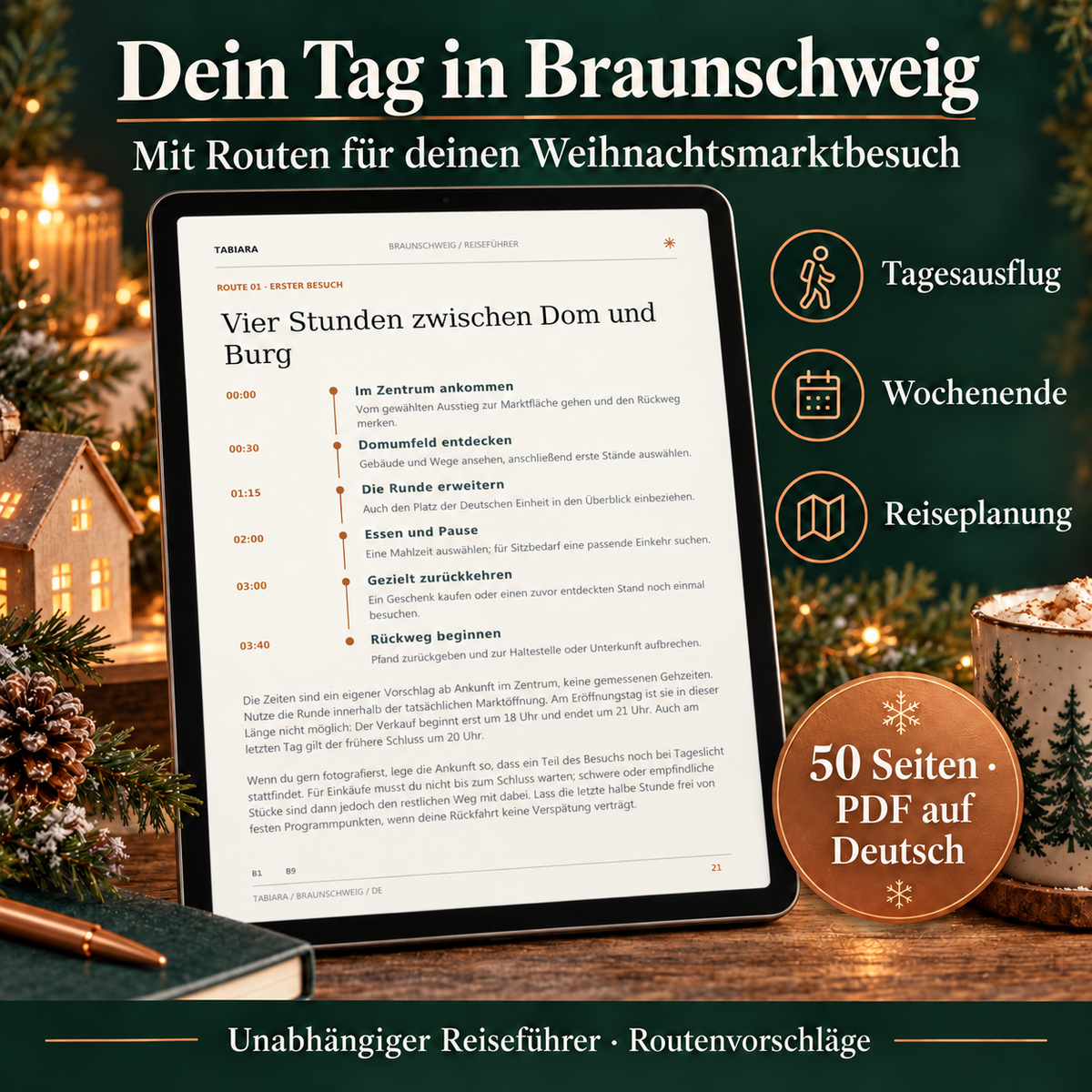 Routenseite des Braunschweig-Reiseführers für einen Gruppenabend am Floß (Illustration)
