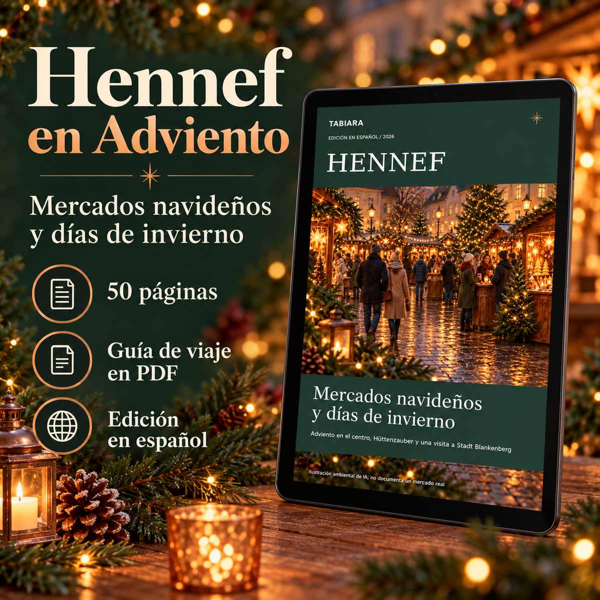 Portada de la guía PDF Mercados navideños de Hennef 2026 (ilustración)