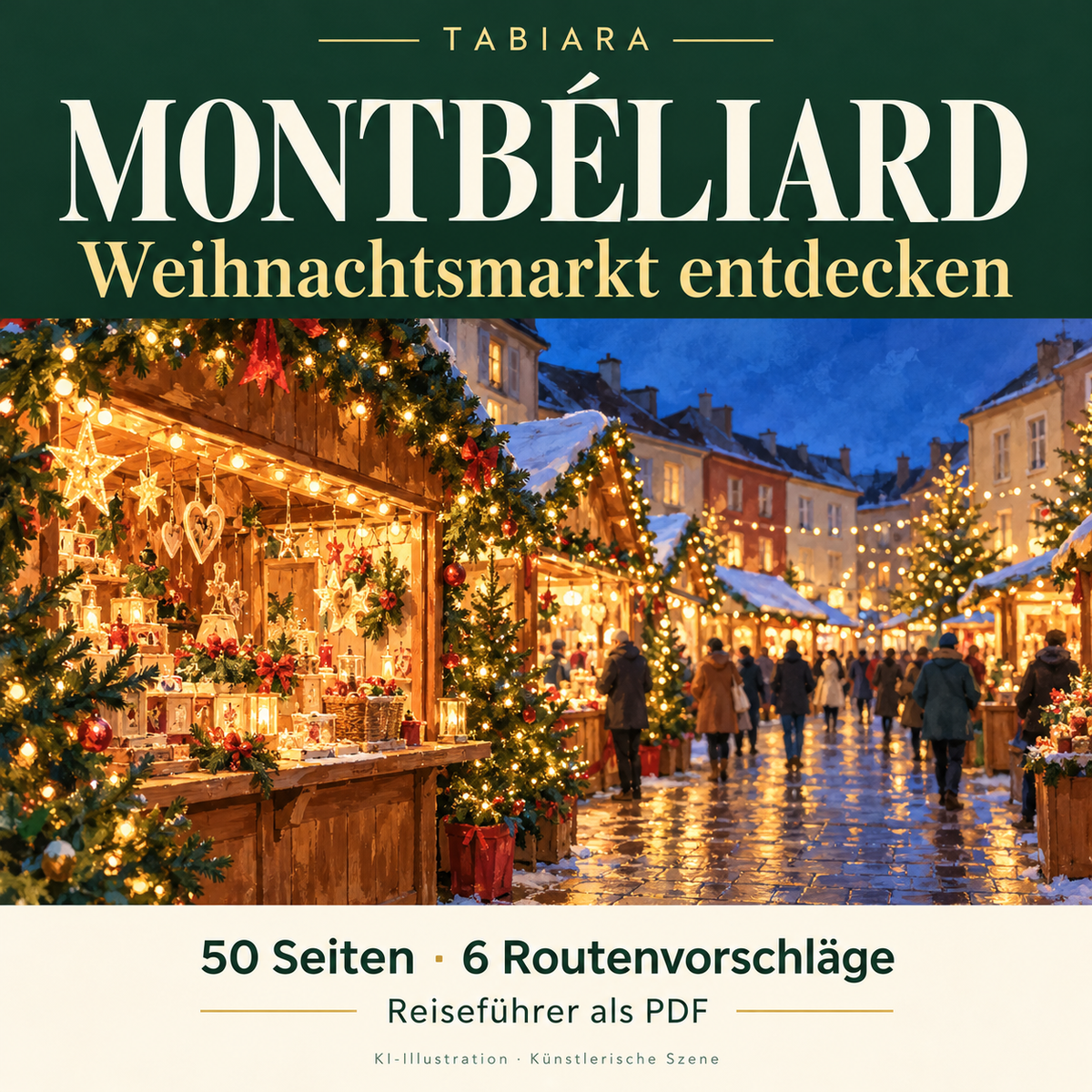 Titelbild des PDF-Reiseführers zum Weihnachtsmarkt in Montbéliard (Illustration)