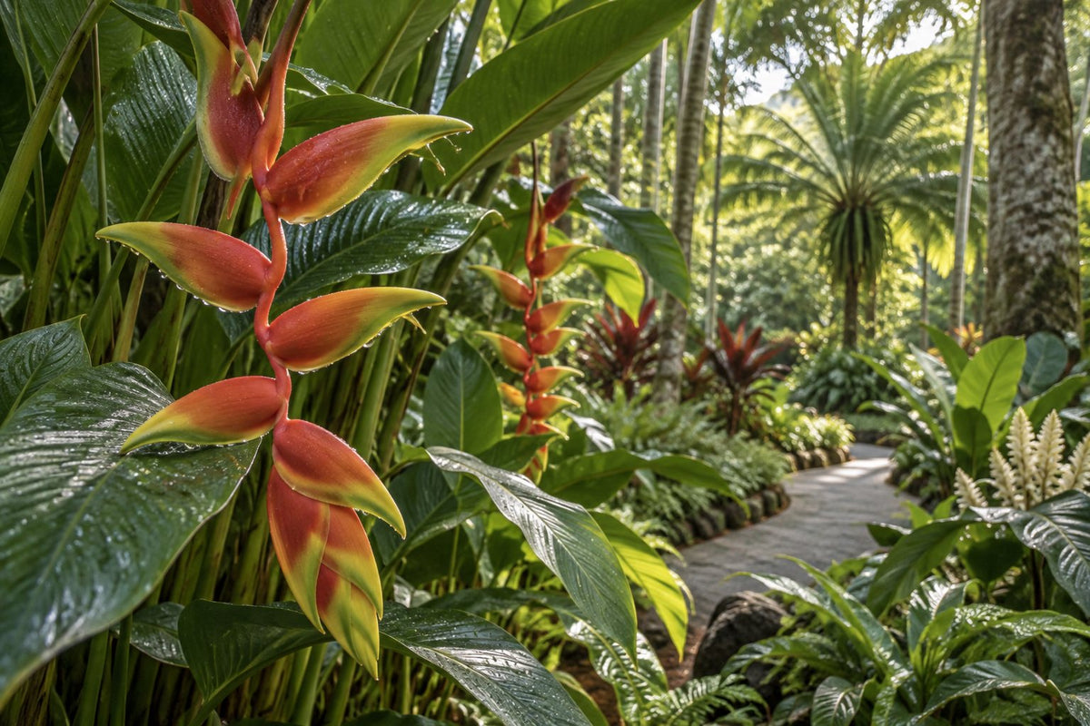 Heliconia flowers in the Cairns Botanic Gardens (illustration)