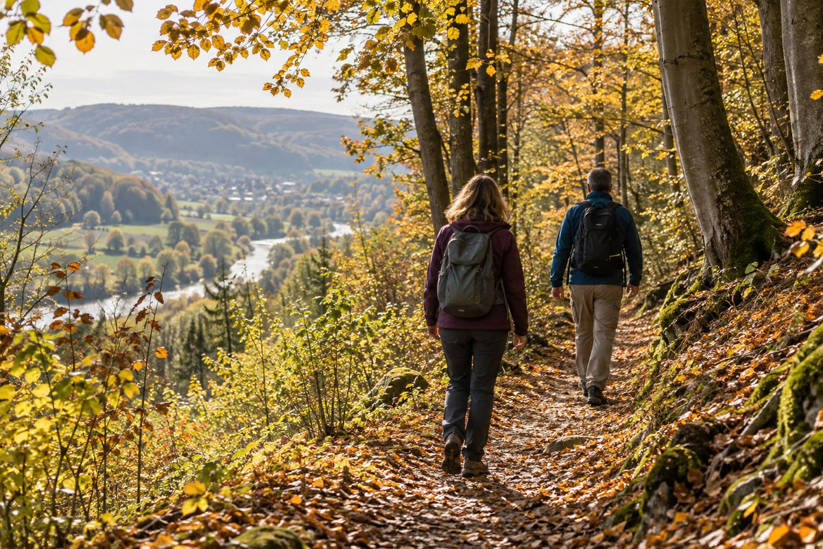 Hikers on an autumn trail above the Sieg valley near Hennef (illustration)