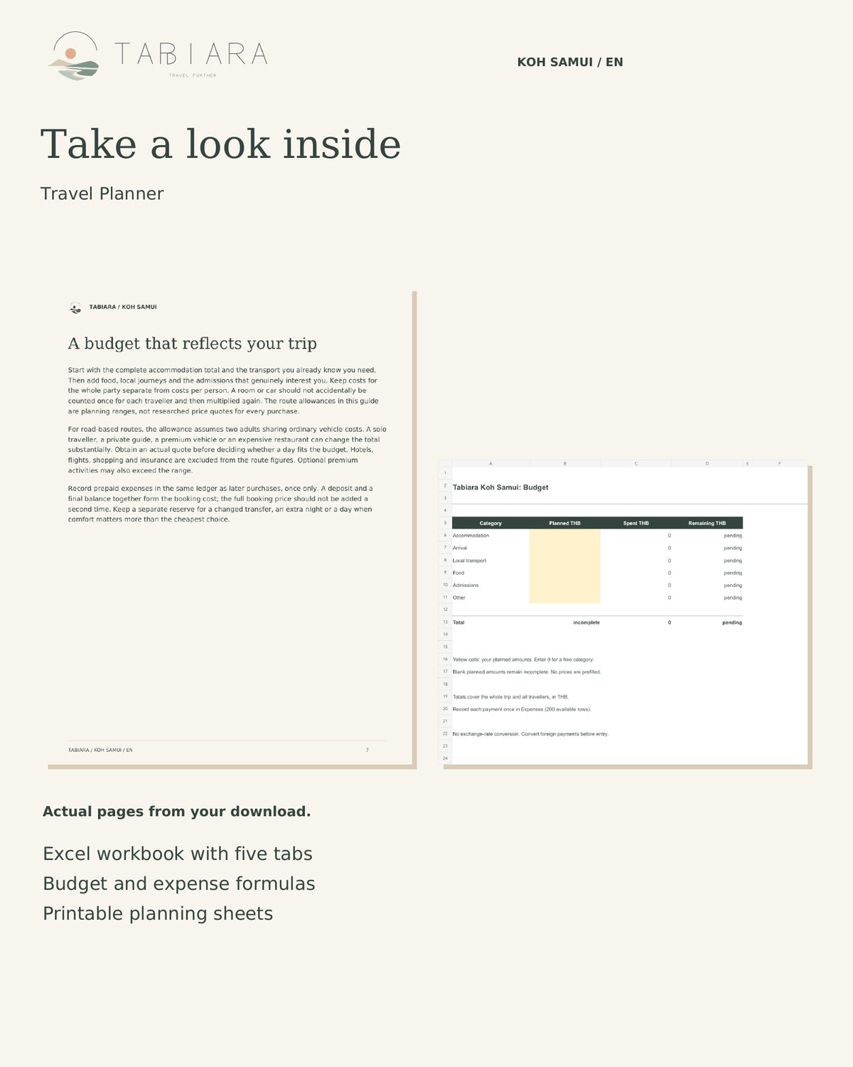 Koh Samui Reiseplaner – Druckbares PDF + Excel-Budgetplaner