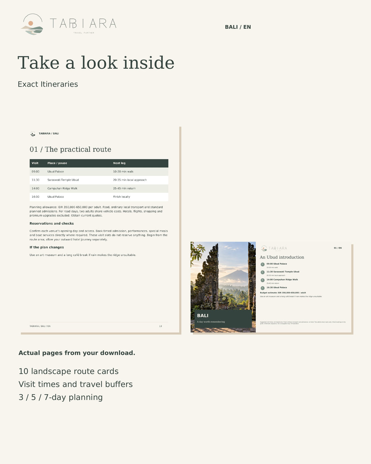 Innenansicht: Tabiara Reiserouten Bali, Tagesroute und PNG-Routenkarte