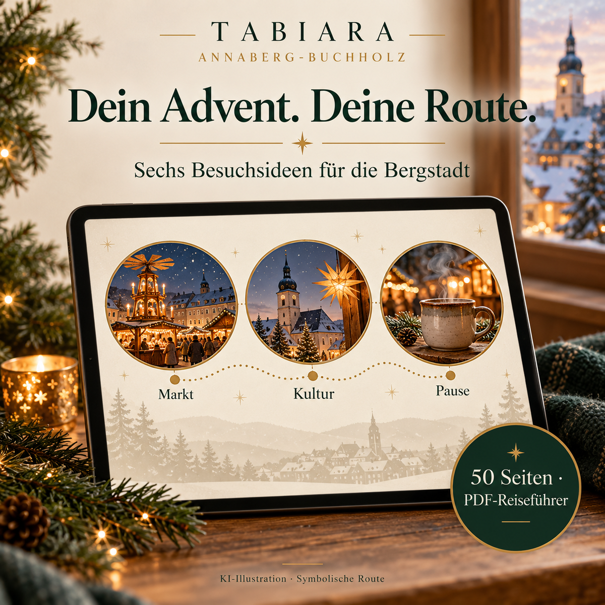 Routen und Reiseplanung für den Weihnachtsmarkt Annaberg-Buchholz als Übersicht mit Tagesabschnitten (Illustration)