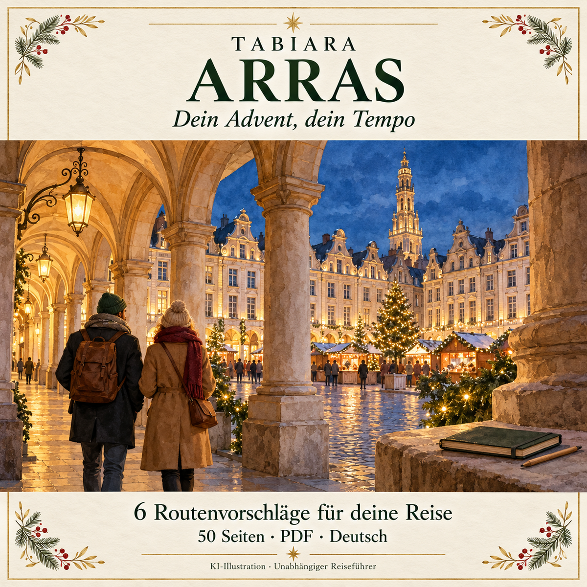 Routenvorschläge für einen Adventsbesuch in Arras zwischen Bahnhof und den Plätzen (Illustration)