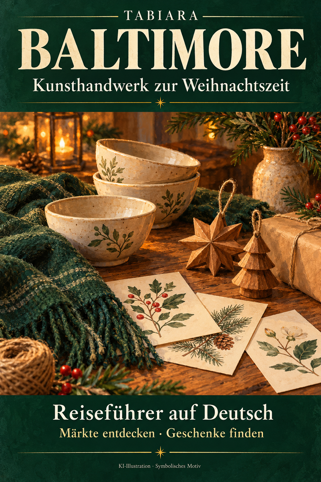 Kunsthandwerk und handgemachte Geschenke an einem Weihnachtsmarktstand in Baltimore (Illustration)