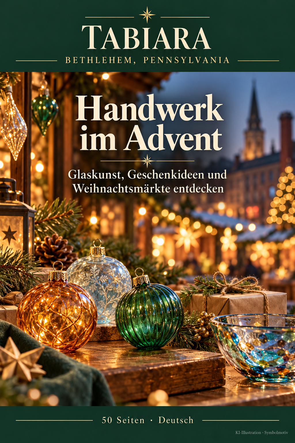 Glaskunst und Kunsthandwerk an einem Weihnachtsmarktstand in Bethlehem, Pennsylvania (Illustration)