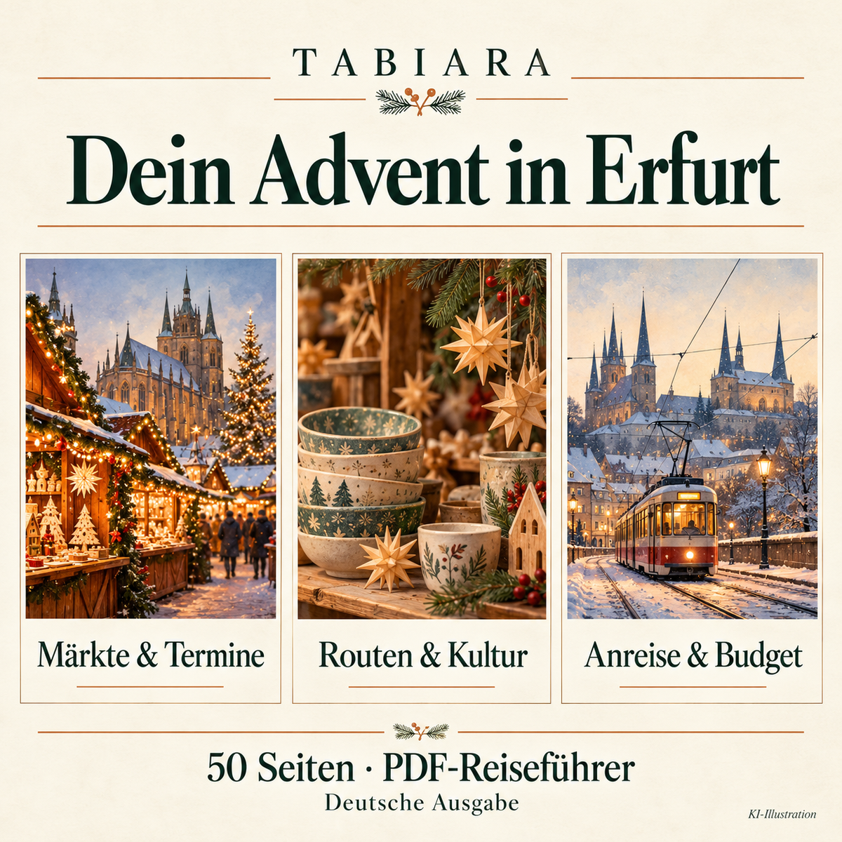 Einblick in die Innenseiten des Erfurt-Weihnachtsmarkt-Reiseführers mit Kalender und Öffnungszeiten (Illustration)