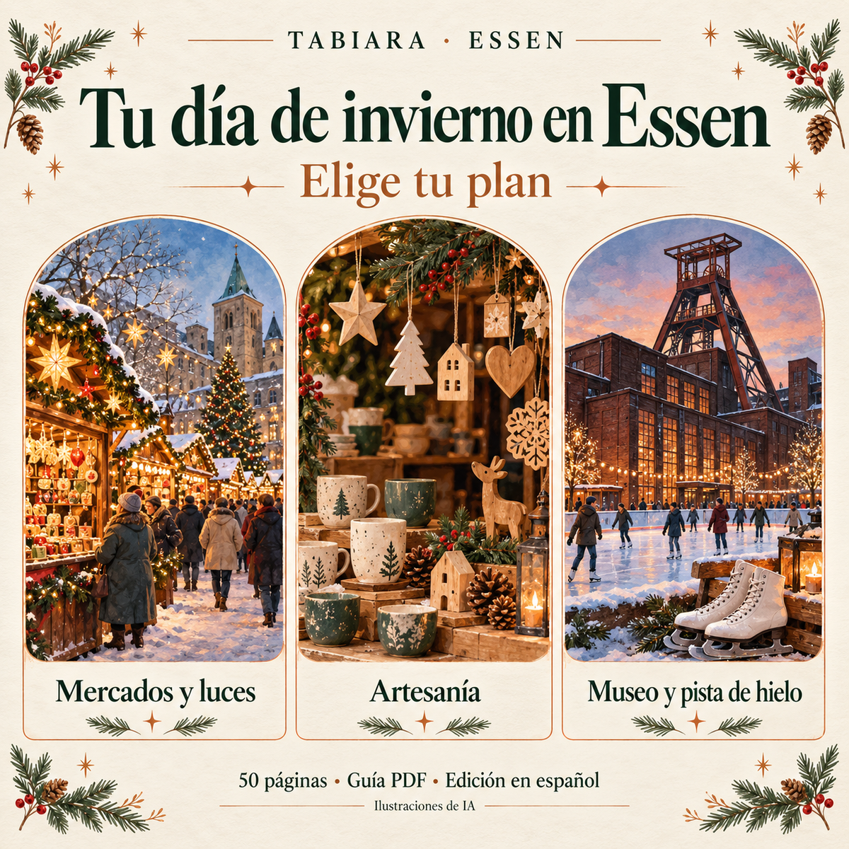 Rutas y planificación de una visita a los mercados navideños de Essen (ilustración)