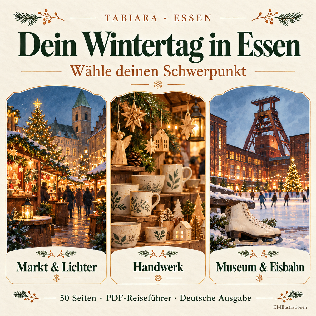 Routen und Reiseplanung für Weihnachtsmarktbesuche in Essen, dargestellt als Planungsseite des Guides (Illustration)