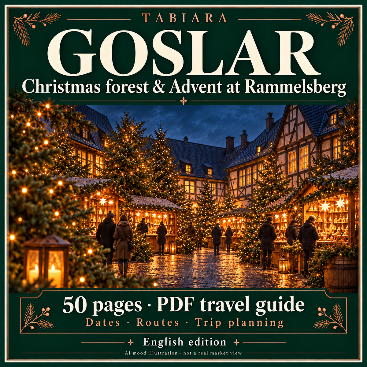 Cover of the Goslar Christmas Markets 2026 PDF travel guide by Tabiara (illustration)