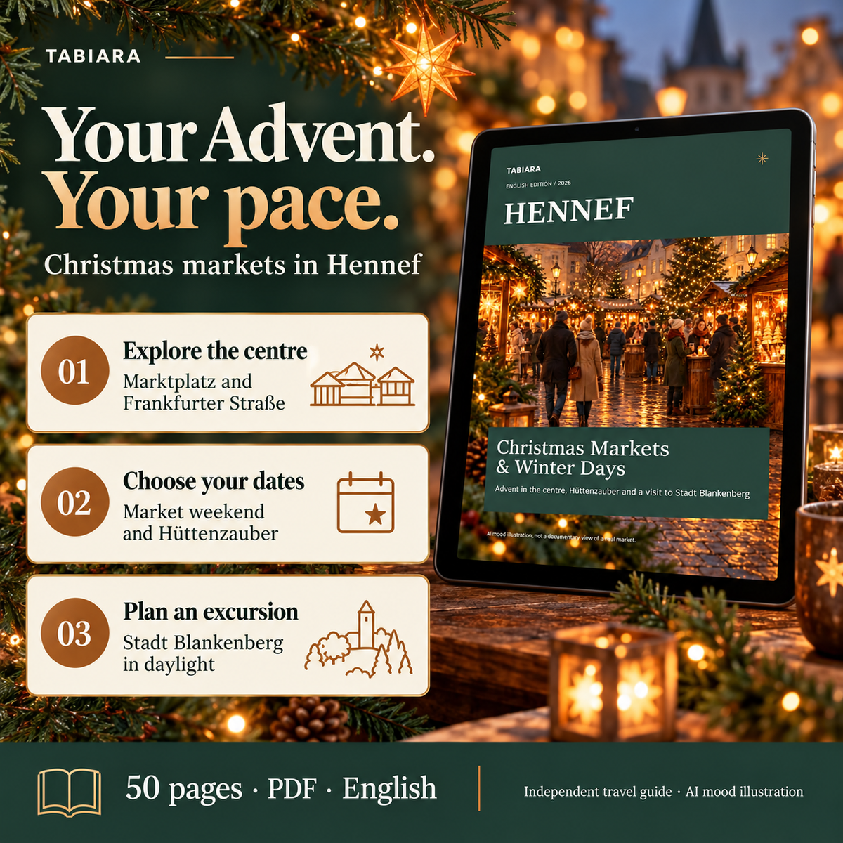 Route planning pages for an Advent visit to Hennef and Stadt Blankenberg (illustration)