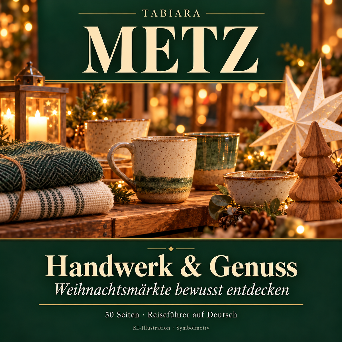 Regionales Handwerk und lothringische Spezialitäten an einem Weihnachtsmarktstand in Metz (Illustration)