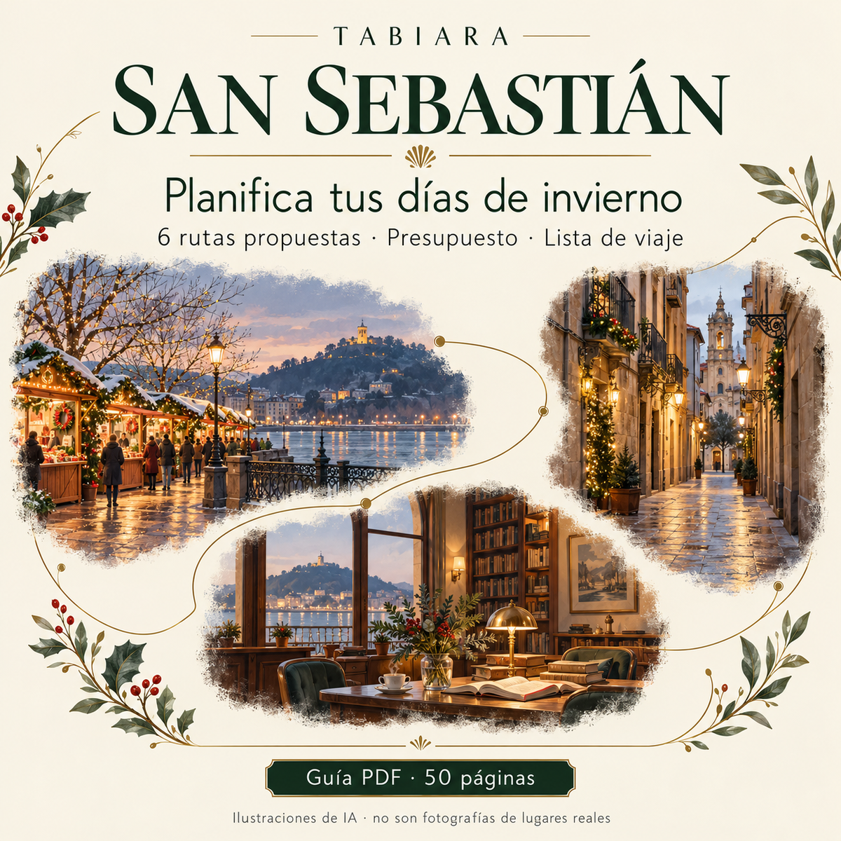 Rutas y planificación del viaje a los mercados navideños de San Sebastián con plano esquemático de la ciudad (ilustración)