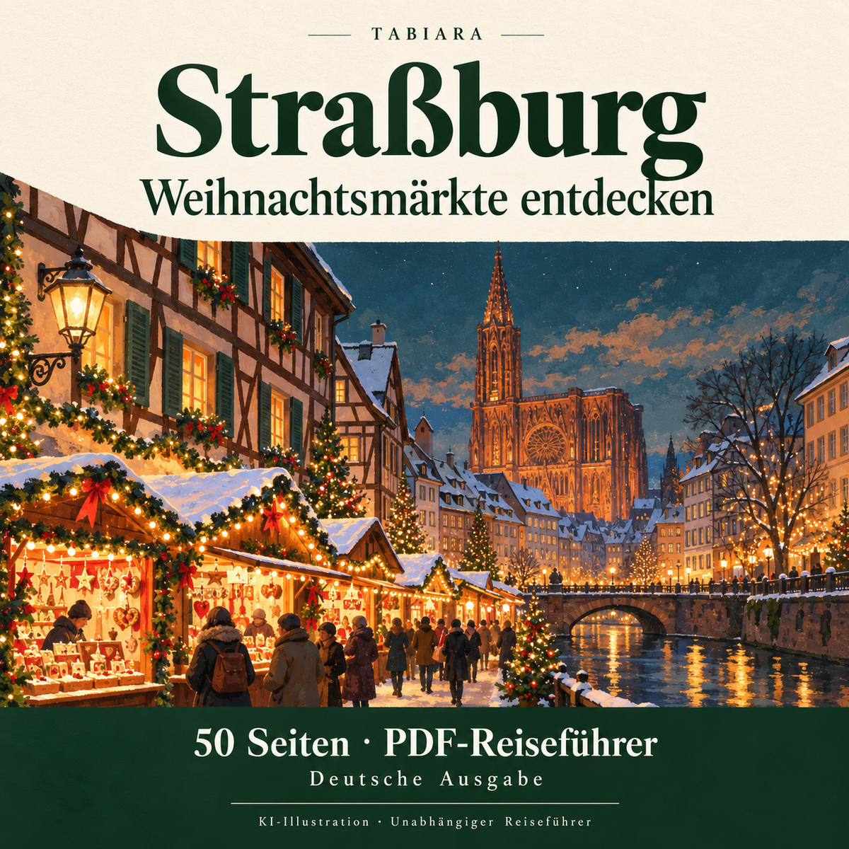 Cover des PDF-Reiseführers zu den Weihnachtsmärkten in Straßburg 2026 (Illustration)