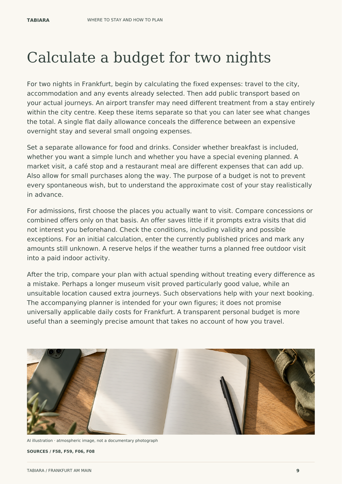 Where to Stay in Frankfurt – sample page (illustration)
