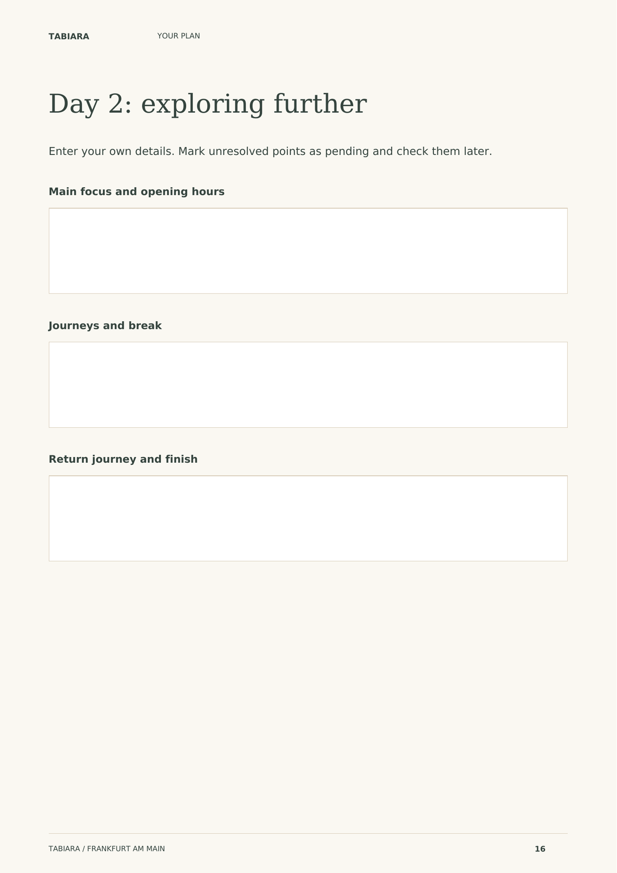 Frankfurt Travel Planner – sample page (illustration)
