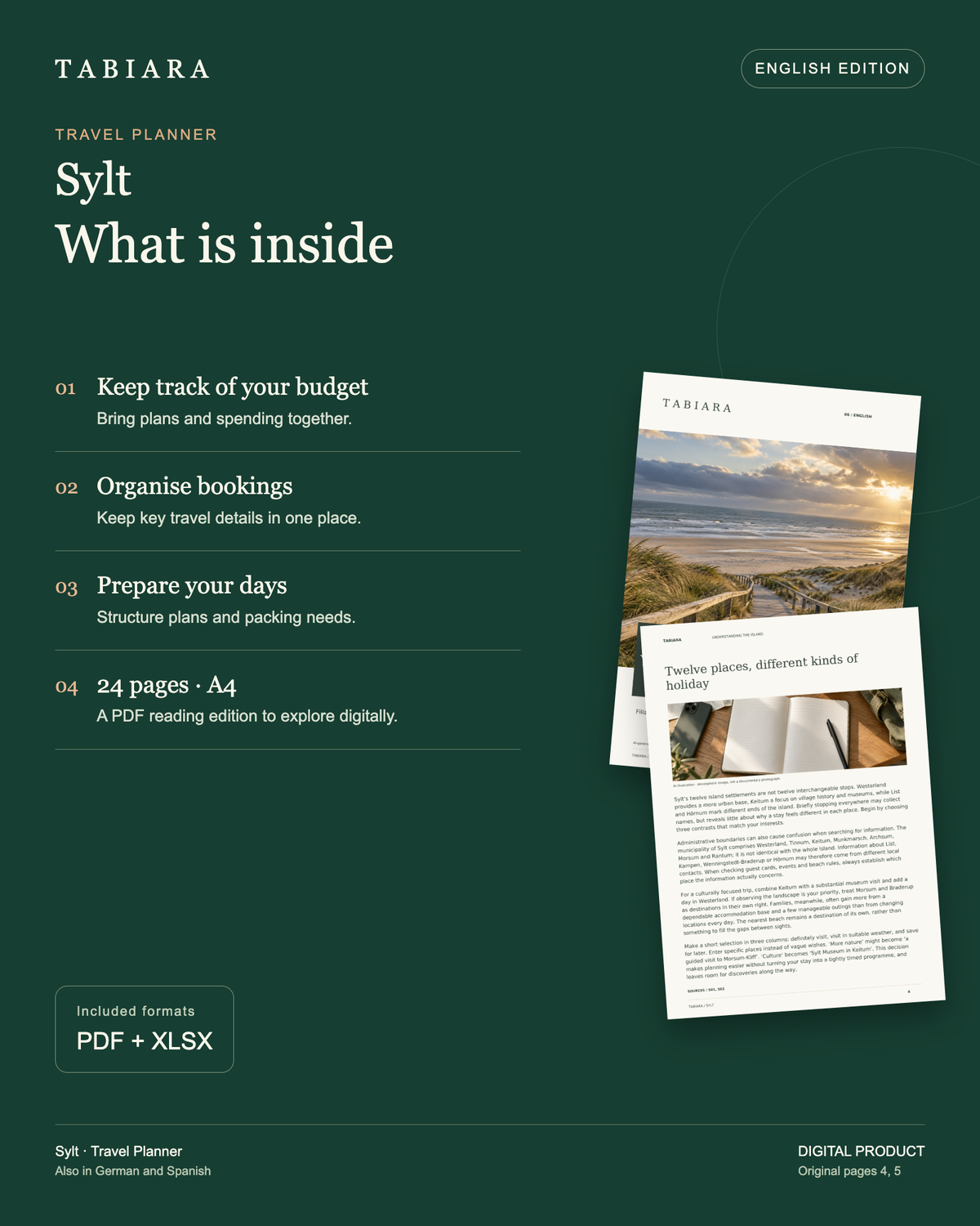 Sylt Travel Planner – Fillable PDF – contents and benefits (illustration)