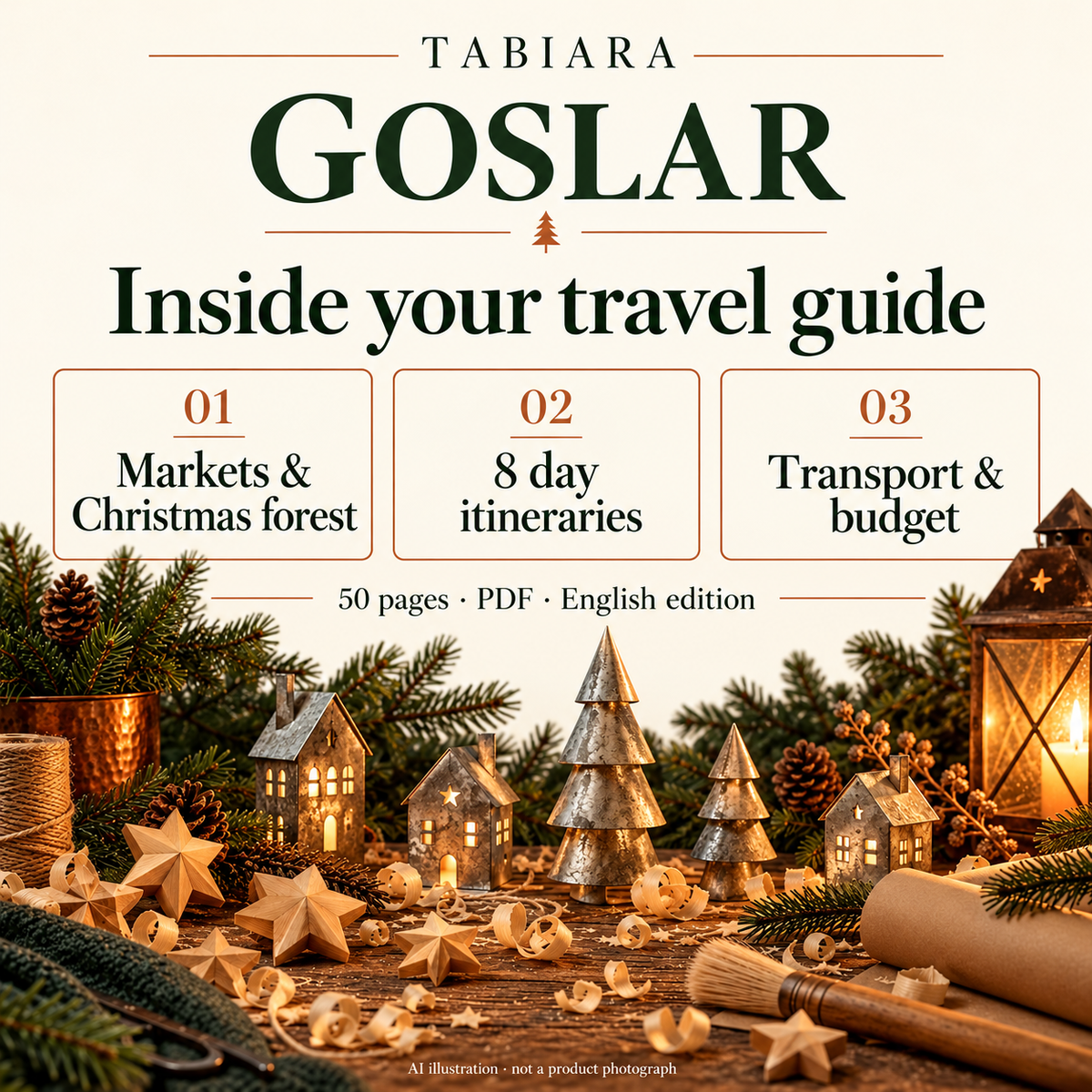 Inside pages of the Goslar Christmas markets guide with dates and opening times (illustration)