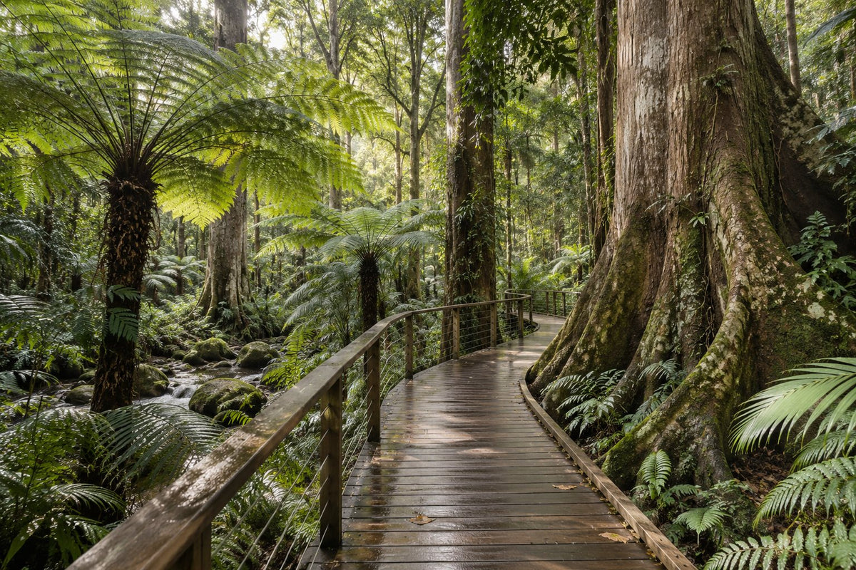 Holzsteg durch den Regenwald bei Cairns (Illustration)