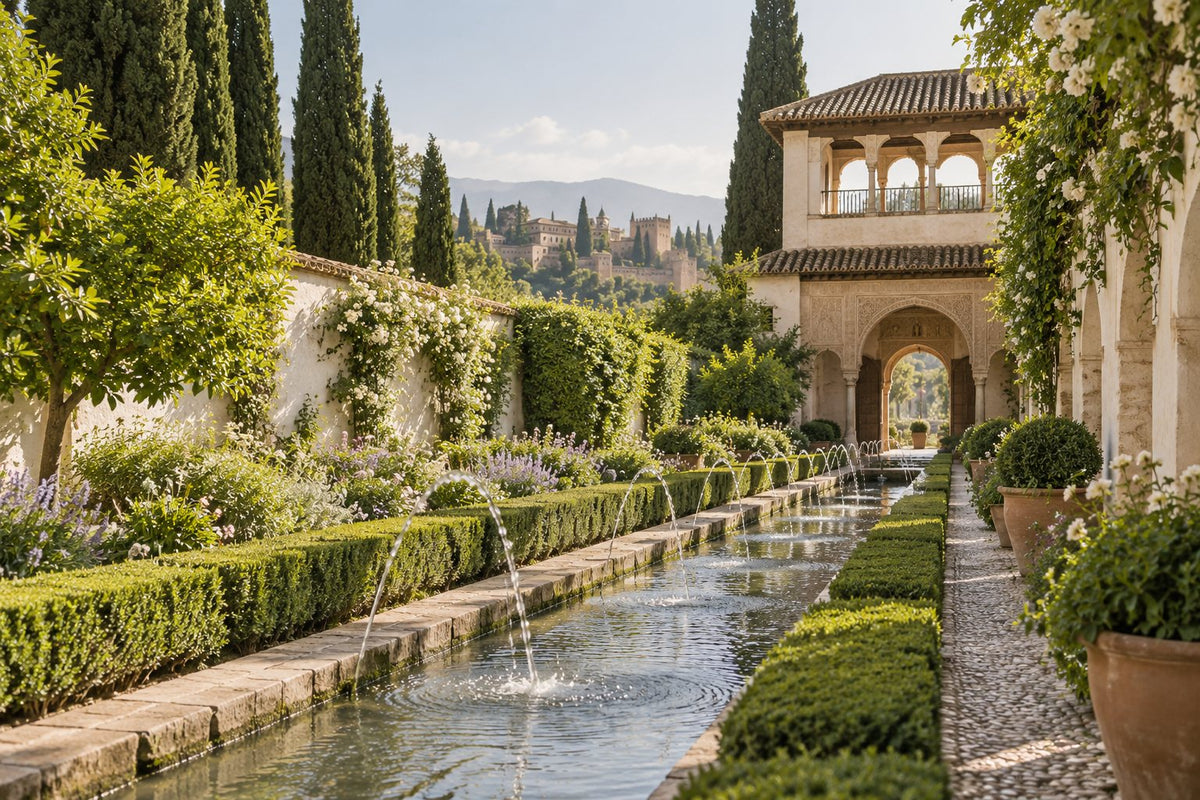 Water channel and gardens of the Generalife, Granada (illustration)