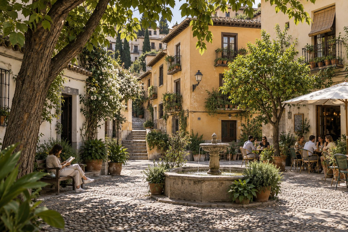 Kleiner Platz im Viertel Realejo, Granada (Illustration)