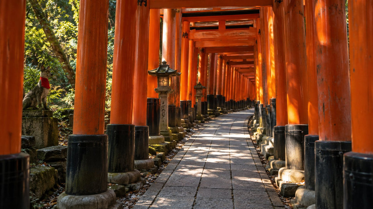 Torii gate path at Fushimi Inari in Kyoto (illustration)