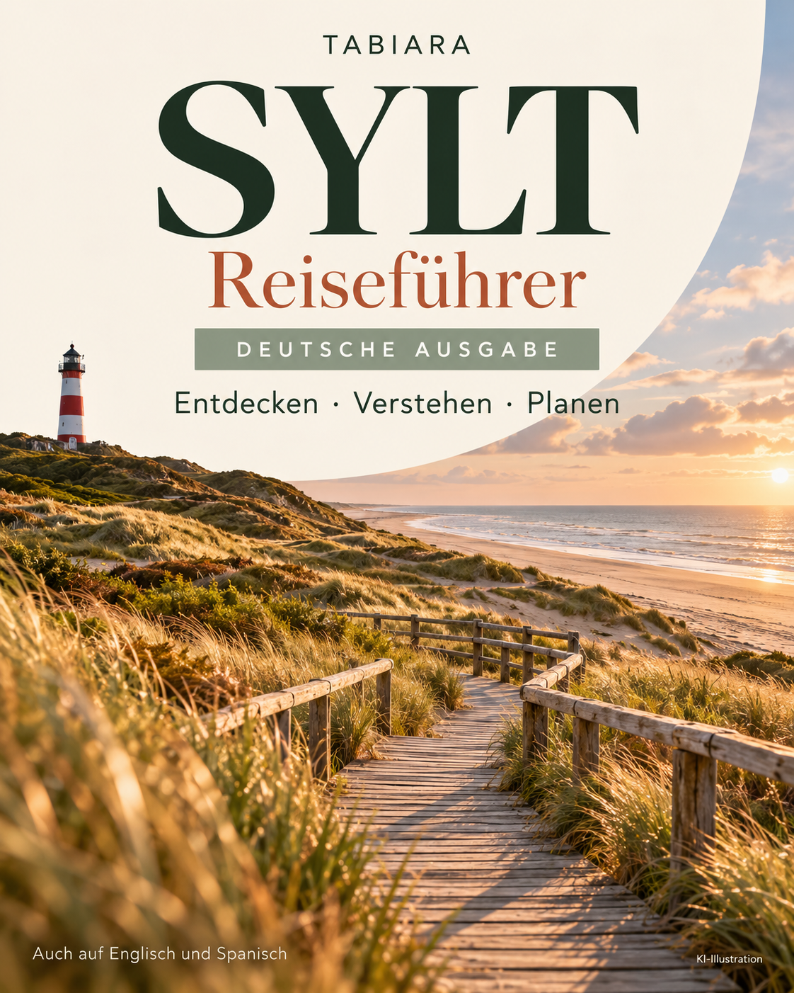 Titelbild Reiseführer Sylt mit Dünen und Leuchtturm (Illustration)