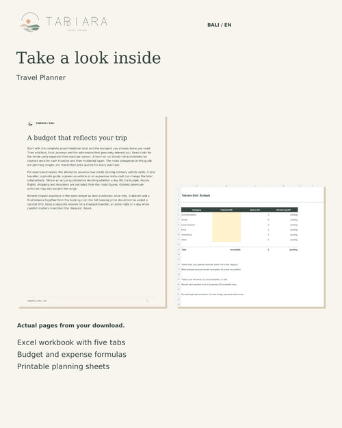 Bali Reiseplaner – Druckbares PDF + Excel-Budgetplaner