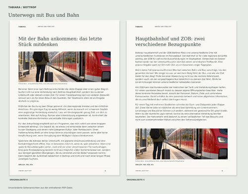 Sample inside pages from the Tabiara Bottrop bus and train guide