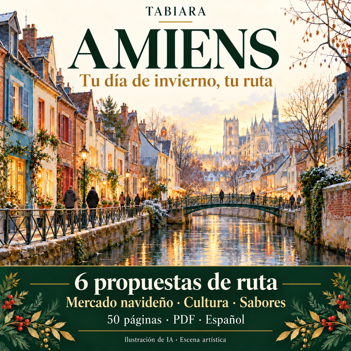Rutas y planificación de una visita al mercado navideño de Amiens, de la estación a la catedral (ilustración)
