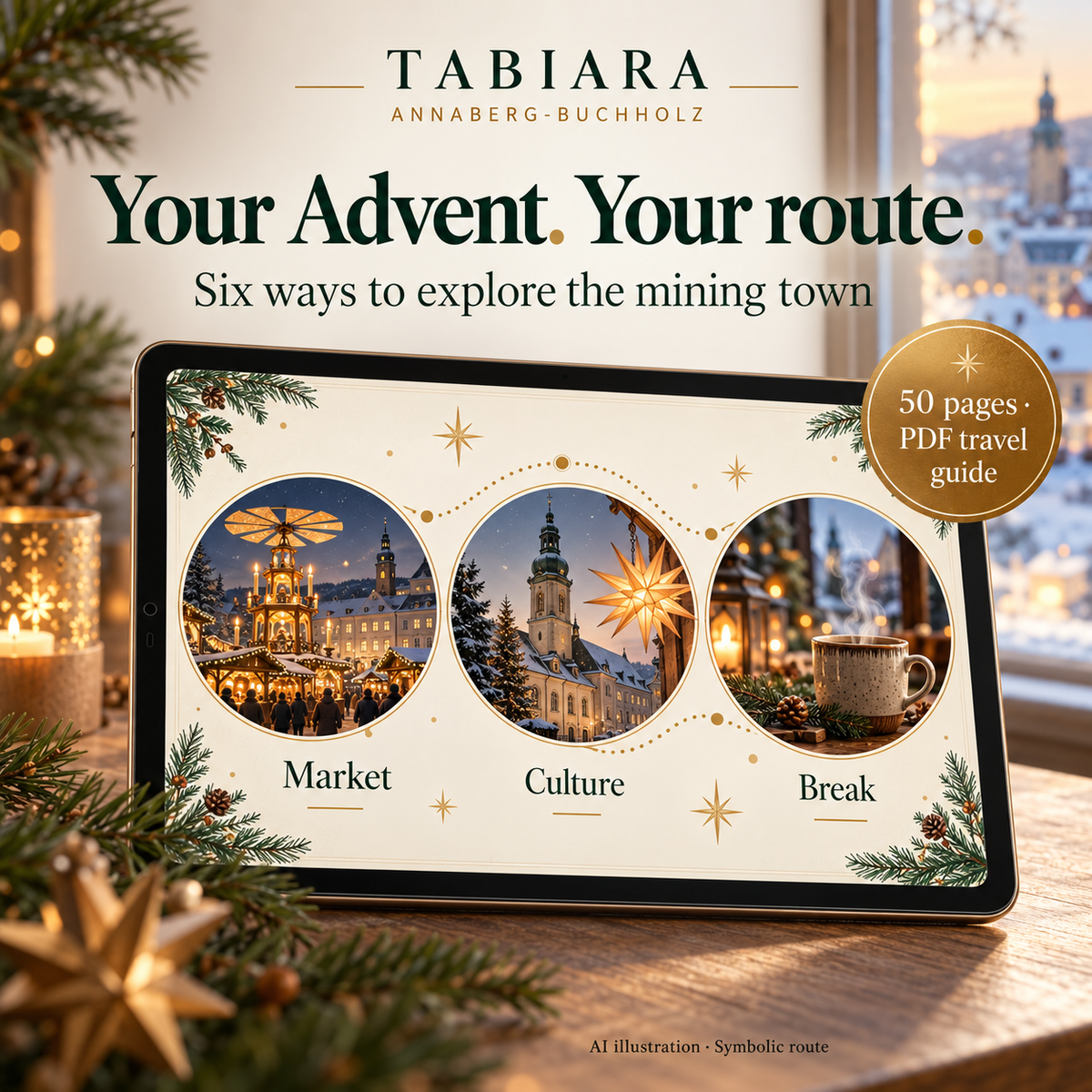 Route and trip planning pages for a Christmas market visit to Annaberg-Buchholz (illustration)