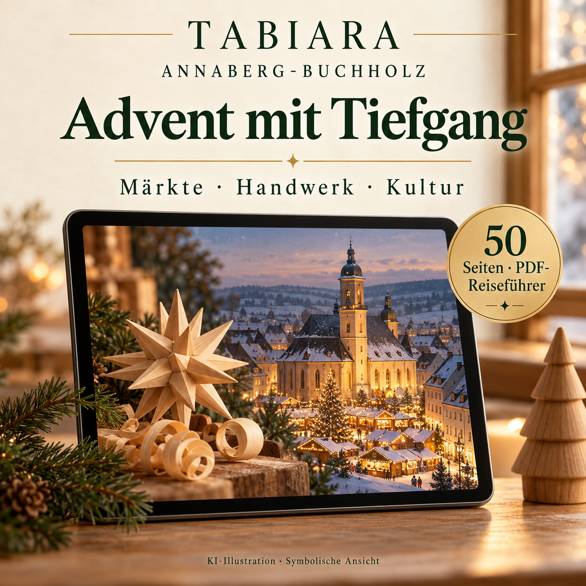 Einblick in die Innenseiten des PDF-Reiseführers zum Weihnachtsmarkt Annaberg-Buchholz mit Terminen und Tipps (Illustration)