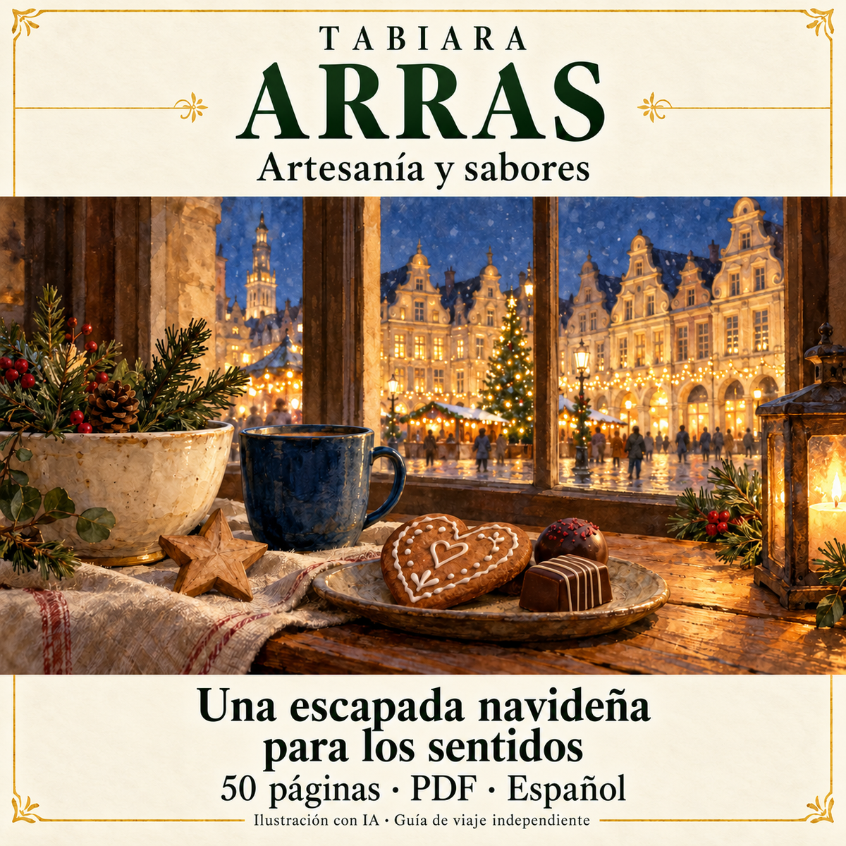 Artesanía y sabores locales en un puesto del mercado navideño de Arras (ilustración)
