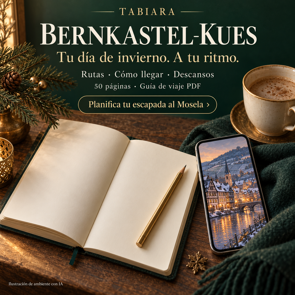 Rutas y planificación para el mercado navideño de Bernkastel-Kues entre las dos orillas del Mosela (ilustración)