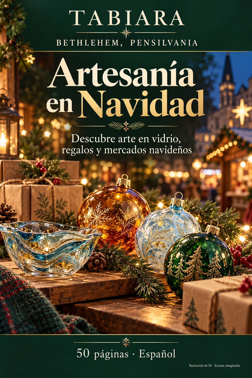 Adornos y piezas de vidrio artesanal en un puesto navideño de Bethlehem (Pensilvania) (ilustración)