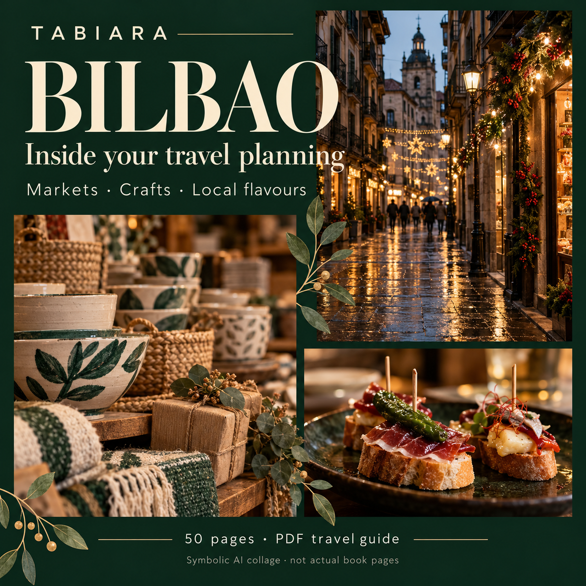Preview of inside pages from the Bilbao Christmas market travel guide (illustration)