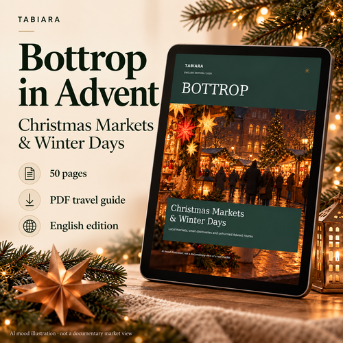 Cover of the Tabiara PDF guide Bottrop Christmas Markets 2026, English edition (illustration)