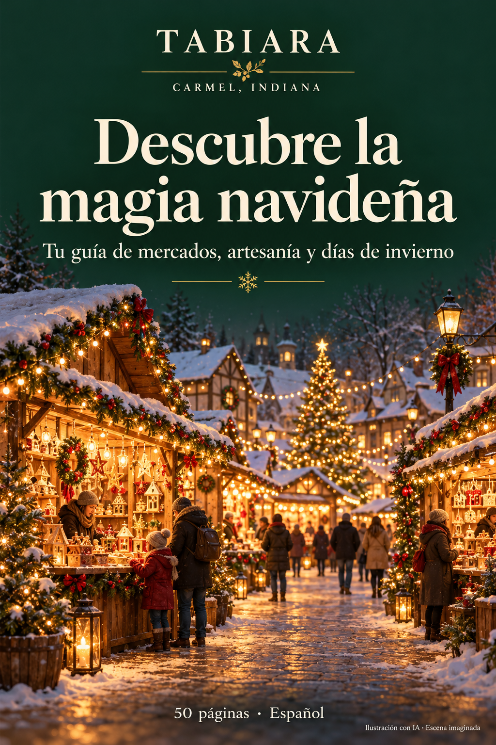 Portada de la guía de viaje de Tabiara sobre el mercado navideño de Carmel (Indiana) (ilustración)