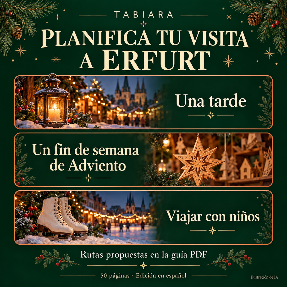 Páginas de rutas y planificación de la guía de Erfurt para recorrer los mercados navideños (ilustración)