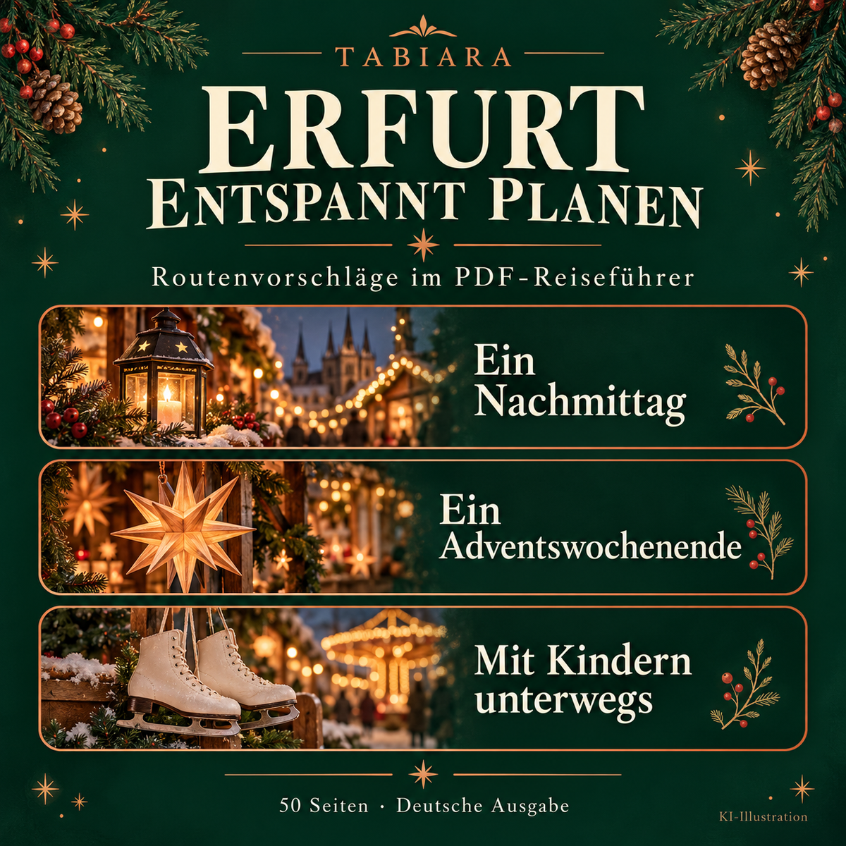 Routen und Reiseplanung für den Weihnachtsmarkt in Erfurt mit Stationen in der Altstadt (Illustration)