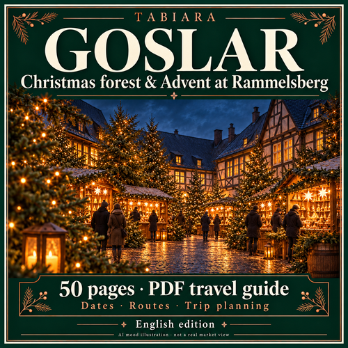 Cover of the Goslar Christmas Markets 2026 PDF travel guide by Tabiara (illustration)