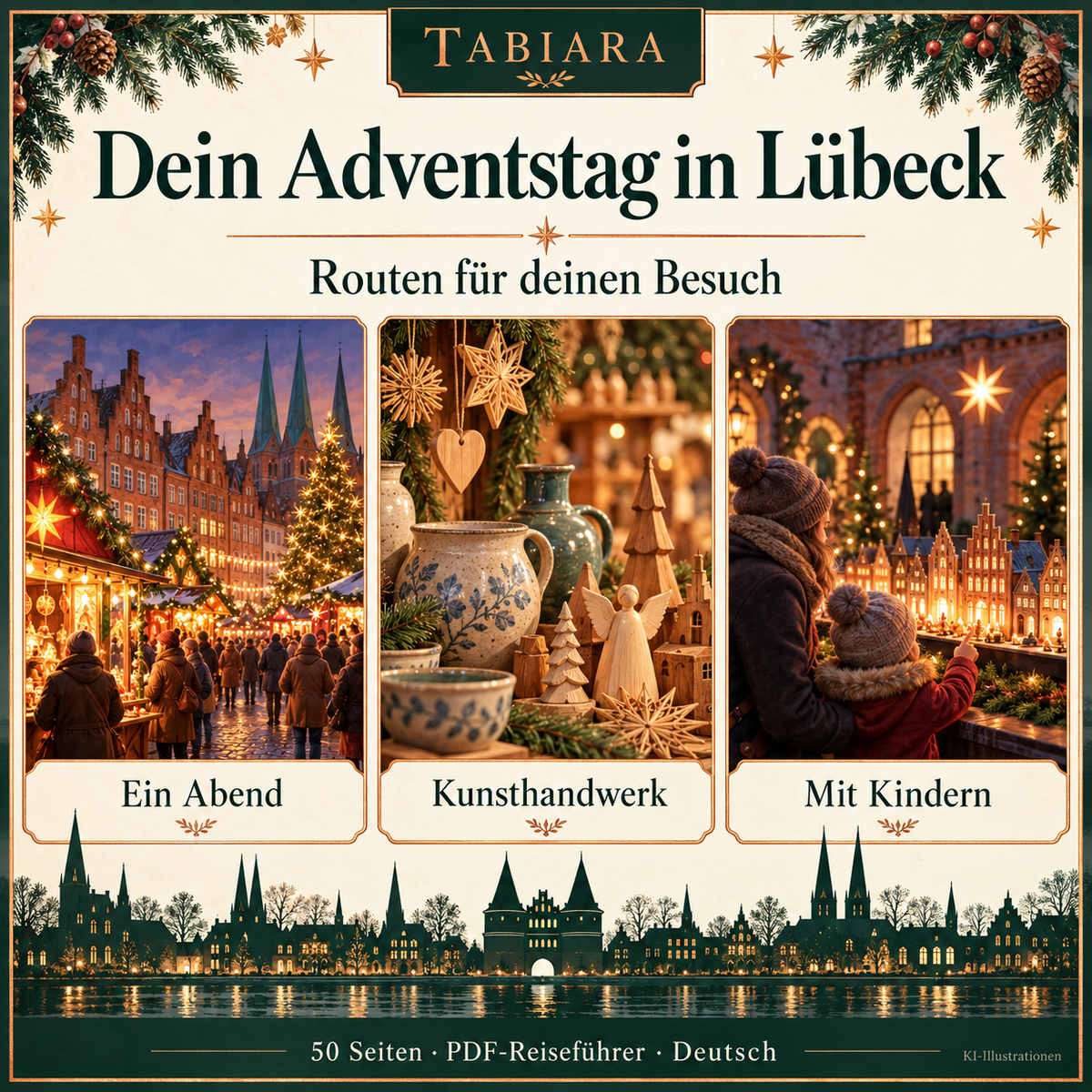 Routen und Reiseplanung für einen Adventsbesuch in Lübeck mit Stationen in der Altstadt (Illustration)