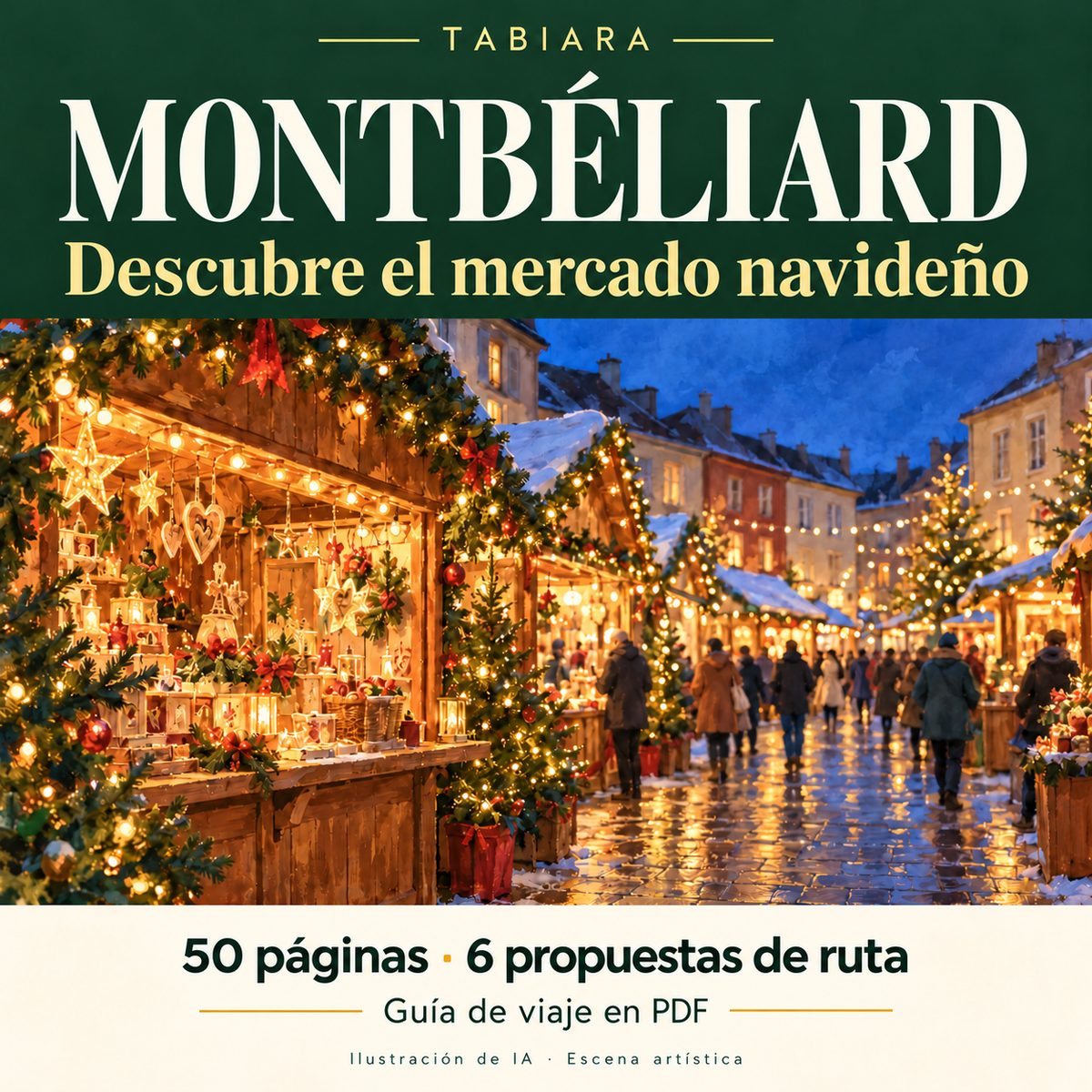 Portada de la guía de viaje en PDF sobre los mercados navideños de Montbéliard 2026 (ilustración)