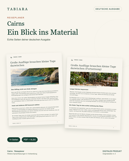 Planificador de viaje de Cairns – PDF imprimible + Excel de presupuesto