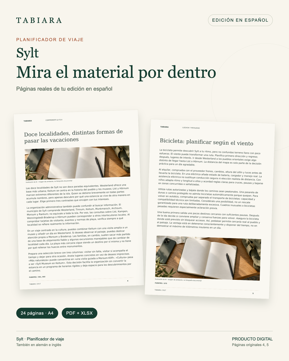 Planificador de viaje de Sylt – PDF rellenable – páginas de muestra (ilustración)