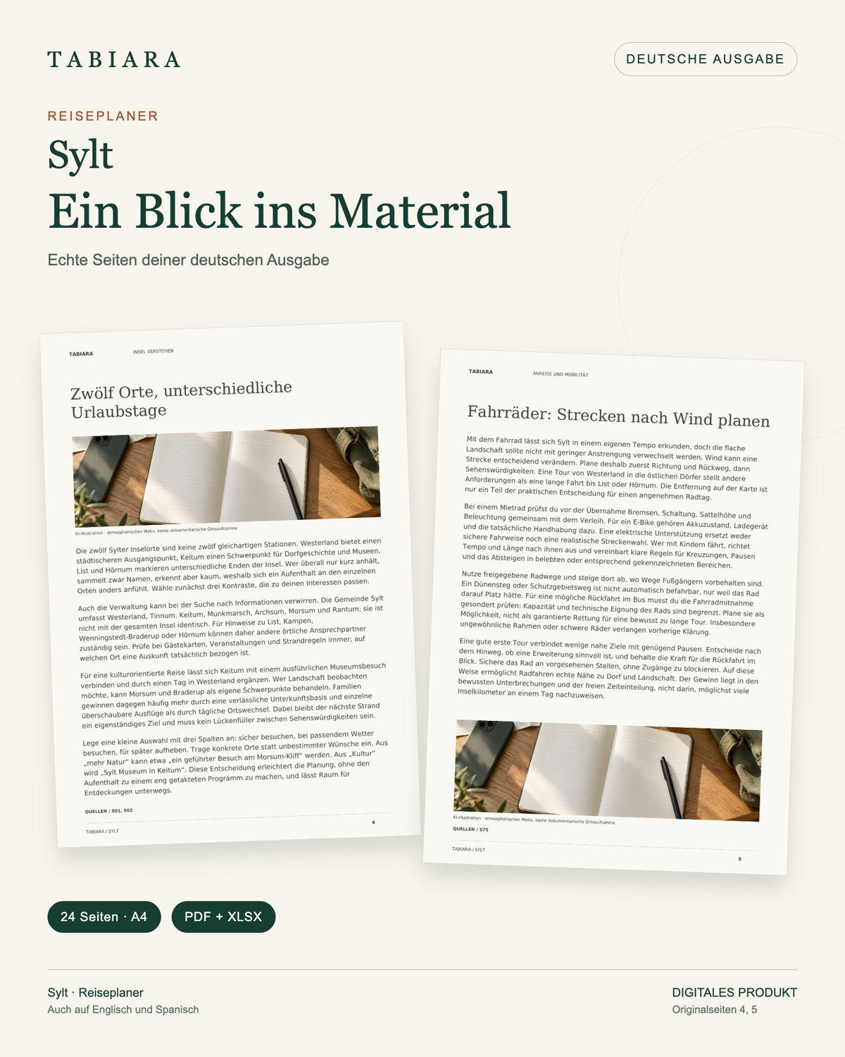 Sylt: Dein Reiseplaner – Ausfüllbares PDF – Beispielseiten (Illustration)