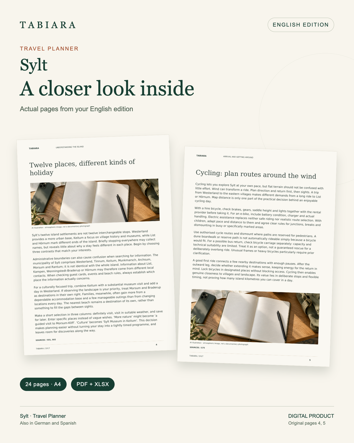 Sylt Travel Planner – Fillable PDF – sample pages (illustration)